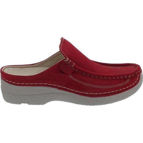 Wolky Clog Roll Slide, Nubukleder, Rot, Fußbett zum Wechseln 43