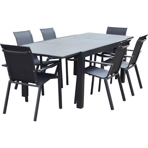 Gartenmöbel aus schwarzem Aluminium und grauem Textilene 6/10 Pers.
