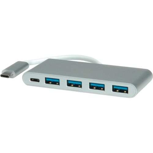 ROLINE USB 3.2 Gen 1 Hub, 4fach, Typ C Anschlusskabel, mit 1 PD-Port