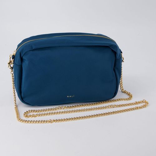 Dunkelblaue Kosmetiktasche mit Kettenriemen