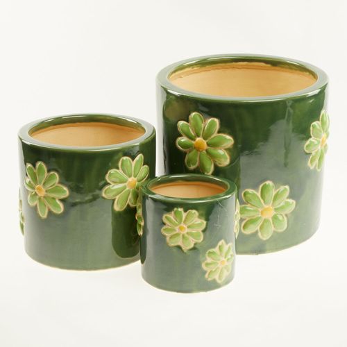 Mittelgroßer grüner Blumentopf mit 3D-Blumenmuster