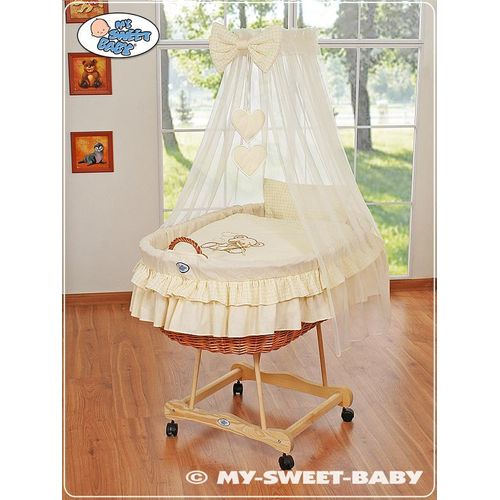 Babykorb mit Himmel - Teddybär mit Schleife, creme
