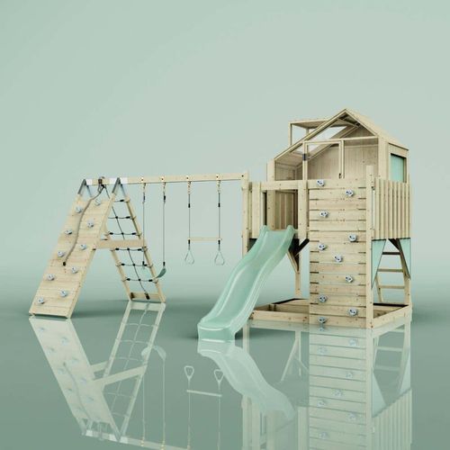 OutdoorToys Spielturm Oscar aus Holz in Grün Trapezschaukel