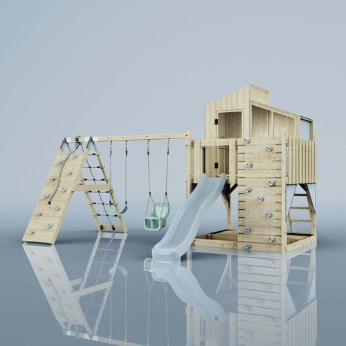 OutdoorToys Spielturm Finn aus Holz in Blau Babyschaukel