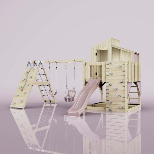 OutdoorToys Spielturm Finn aus Holz in Rosa Babyschaukel