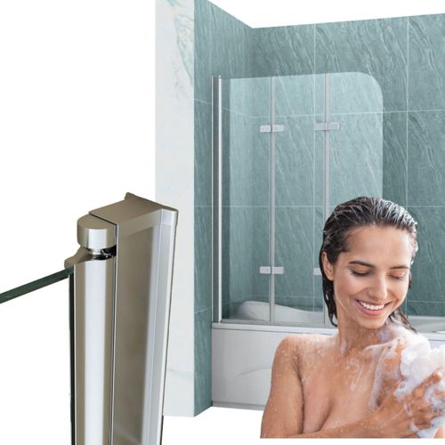 Silla | Duschwand aus Glas - 120x140 cm - Chrom - Faltwand für Badewanne - 3 Teilig Faltwand - Badwannenfaltwände