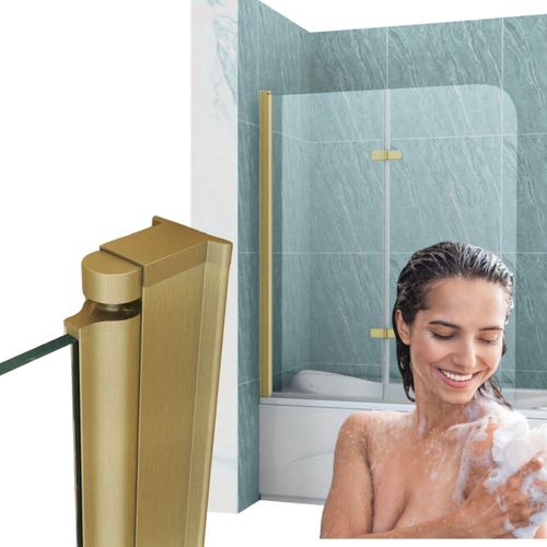 Silla | Duschwand aus Glas - 120x140 cm - Gold - Faltwand für Badewanne - 2 Teilig Faltwand - Badwannenfaltwände