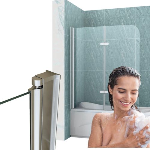 Silla | Duschwand aus Glas - 80x140 cm - Faltwand für Badewanne - 2 Teilig Faltwand - Chrom - Badwannenfaltwände