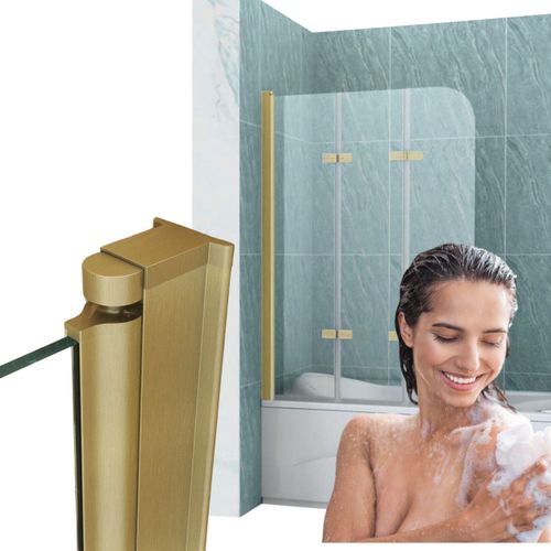 Silla | Duschwand aus Glas - 120x140 cm - Gold - Faltwand für Badewanne - 3 Teilig Faltwand - Badwannenfaltwände
