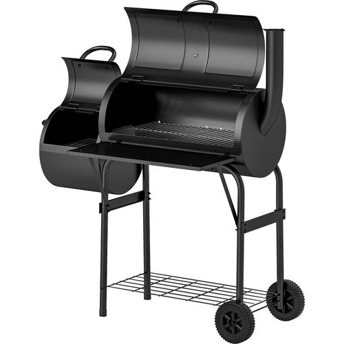 Holzkohlegrill aus Stahl BBQ Smoker mit Deckel Thermometer Räder Luftzufuhr Kohlewanne