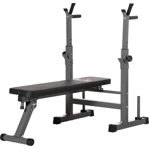 Hantelbank, 8 Positionen, klappbar, Stahlbasis, gepolstert, Kunstleder, 98-122H x 140L x 73B cm, Schwarz/Grau