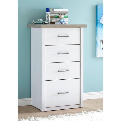Kinderkommode Luca / Corner , Weiß, Eiche , Metall , 4 Schubladen , 60x101x43 cm , stehend , Babymöbel, Babykleiderschrank