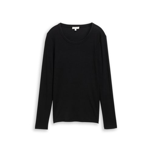 TOM TAILOR Damen Basic Slim Fit Langarmshirt, schwarz, Uni, Gr. XL