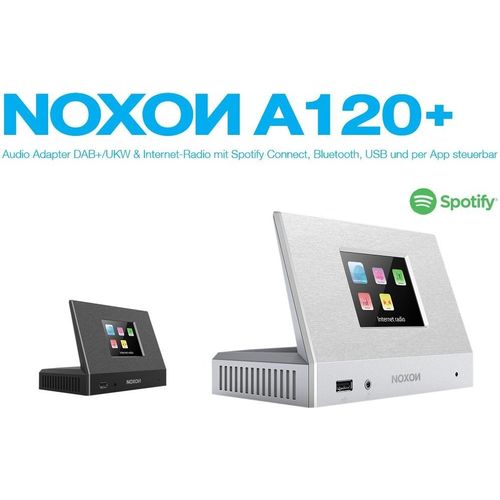 NOXON A120+ Audioadapter / HiFi-Tuner (DAB/DAB+, UKW und Internetradio Empfang, Spotify Connect, Bluetooth) silber