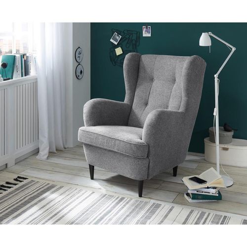 Carryhome Ohrensessel , Grau , Textil , Buche , massiv , 78x102x98 cm , Wohnzimmer, Sessel, Ohrensessel