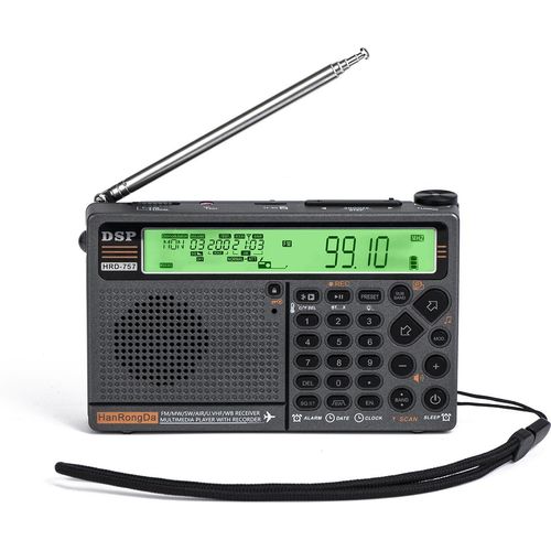 HanRongDa HRD-757 Multibandradio FM AM MW SW V.UHF AIR WB Tragbares Radio APP-Steuerung BT TF Musik-Player SOS-Alarm Taschenlampe Wecker
