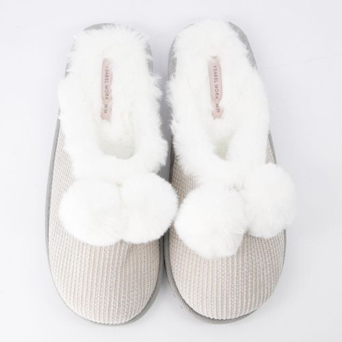 Mehrfarbige Hausschuhe mit Kunstfell-Futter