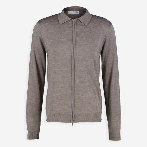 Graue Strickjacke aus Wollmischung mit Reißverschluss