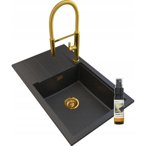 Granitan | Granitspüle LOUIS GOLD - Schwarz mit goldenen Glitzerpartikeln - Einbau mit Abtropffläche