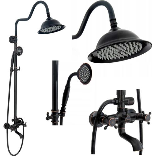 Retro-Dusche-Set, schwarz, mit Abwischtuch, Artikelnummer REA-P2366