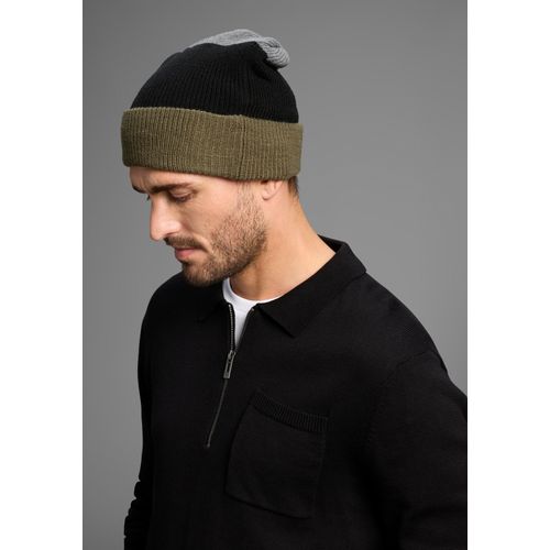 Strickmütze MAN'S WORLD, Damen, grau, schwarz, grün, Grobstrick, Kunstfaser, colorblocking, gestreift, Mützen Strickmütze, im trendigem Colorlocking - NEW