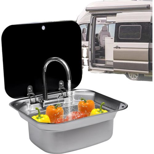 Handwaschbecken, 304 Edelstahl, gehärteter Glasdeckel, 42,3 x 37,3 x 15 cm, Wasserzulaufdurchmesser: 3,8 cm, Nettogewicht: 4 kg