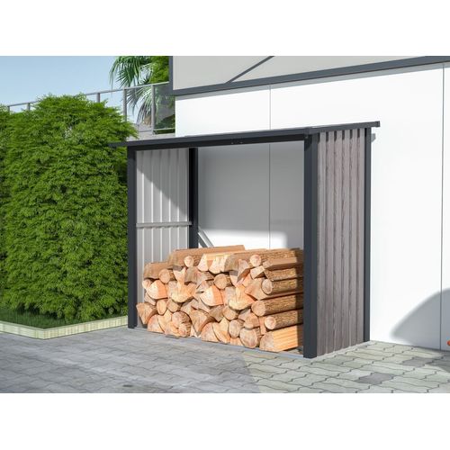 Feuerholzschuppen aus verzinktem Stahlblech 1,98 m3 - 2 Holzruder - 182 × 89 × 156 cm (L × B × H) - BIRWOOD