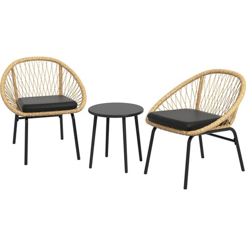 Gelbe Rattan Terrassengarnitur, 2 Sessel & Tisch, Gartenmöbel-Set für Terrasse, Wetterfest & Stilvoll