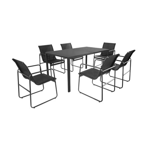 Lounge Set 7tlg. Outdoor Gartenlounge Sitzgruppe Sitzbank Esstisch Glastisch