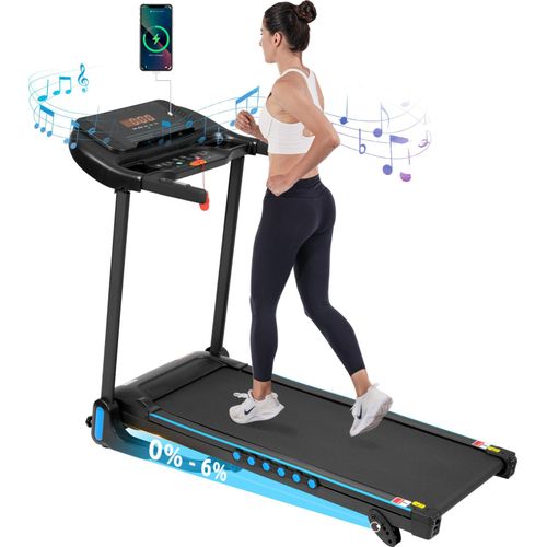 Laufband Klappbar 14km/h,Laufbänder 3,0PS mit Herzfrequenzmonitor,Laufband mit Steigung 6%,Treadmill mit LED Anzeige & Bluetooth, Max Belastung 140KG