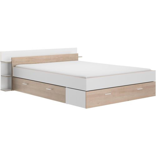 Stauraumbett GAMI "Stauraumbett 160 X 200", kastanie natur nachbildung, weiß, kastanie natur nachbildung, weiß, kastanie natur nachbildung, weiß, B:191cm H:71cm L:221cm, Betten, Stauraumbett, Mit viel Stauraum