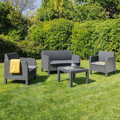 Loungegarnitur , Anthrazit , Kunststoff , 4-teilig , eckig , UV-beständig , Loungemöbel, Loungemöbel-Sets