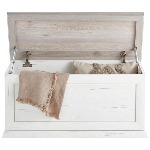 Hom`in Truhe , Grau, Pinien , Holzwerkstoff , 90x43x38 cm , Deckel aufklappbar , Ordnen & Aufbewahren, Truhen
