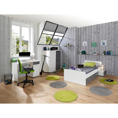 Mid.you Stauraumbett , Weiß, Dunkelgrau , Holzwerkstoff , 3 Schubladen , 90x200 cm , Kinder- & Jugendzimmer, Kindermöbel, Kinderbetten,