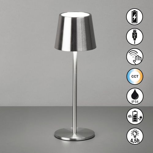 Akku-Tischleuchte Roxi , Nickel , Metall , 27.5 cm , tragbar, aufladbar über USB , Lampen & Leuchten, Innenbeleuchtung, Tischlampen,