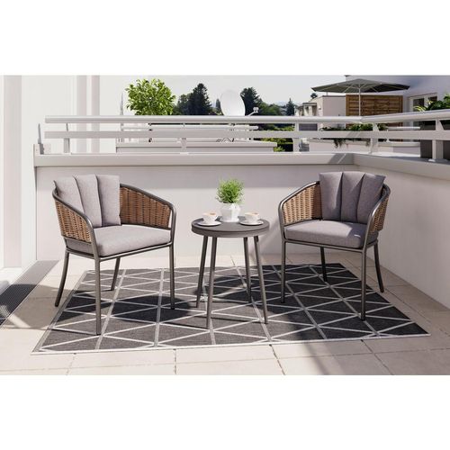 Ambia Garden Balkonset , Anthrazit, Braun , Metall, Kunststoff, Glas, Textil , 3-teilig , Füllung: Polyester,Schaumstoff , Rundrohr , 60x45x75 cm , Balkonmöbel, Balkonmöbel-Sets
