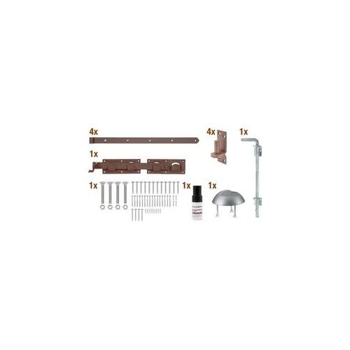 Torbeschlag ALBERTS "DURAVIS Beschlagssortiment", braun (rostbraun), Stahl, Beschläge, für Doppeltore, duplexbeschichtet