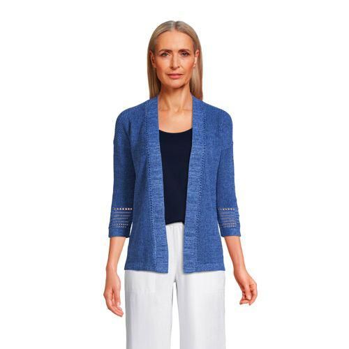 Cardigan aus Leinenmix mit 3/4-Ärmeln, Damen,  Blau, by Lands' End