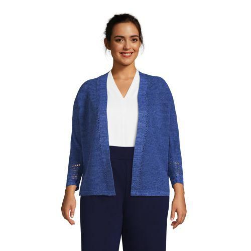 Cardigan aus Leinenmix mit 3/4-Ärmeln, Damen,  Blau, Baumwolle/Leinen, by Lands' End