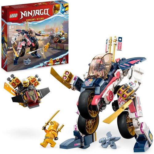 LEGO 71792 NINJAGO Soras transformierender Mech-Bike-Renner, 2in1 Set mit transformierender Mech-Actionfigur, Motorrad-Spielzeug Set mit 3 Minifiguren