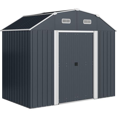 Wetterfester Gartenschuppen 238x132x198cm mit 2 Fenstern & 2 Türen, Gerätehaus Gartenhaus in Dunkelgrau