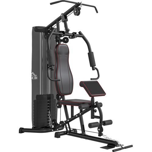Heimtrainer Multifunktionsstation mit Hantelbank und Brustpresse, Stahlrahmen 170x104x205 cm, Schwarz