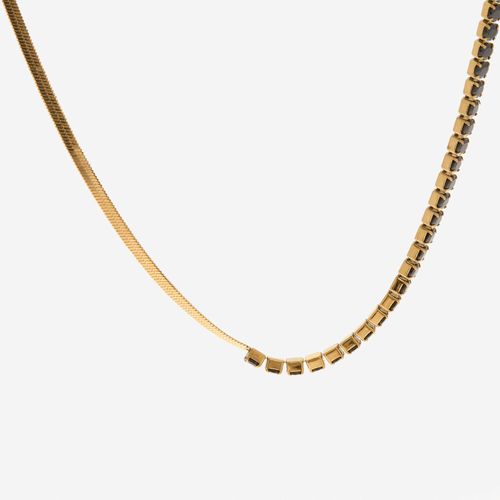 Goldfarbene Halskette mit schwarzen Ziersteinen