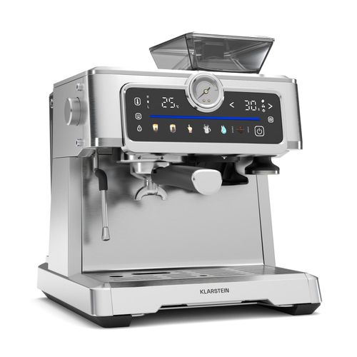GrandPresso Touch Espressomaschine 20 bar integriertes Mahlwerk Druckanzeige Milchschaum Edelstahl