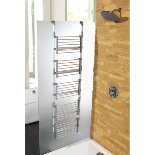 Wäscheständer RUCO, grau (aluminiumfarben), B:50cm H:147cm T:25cm, Aluminium, Kunststoff, Wäscheständer, für die Duschkabine, 15 m Trockenlänge