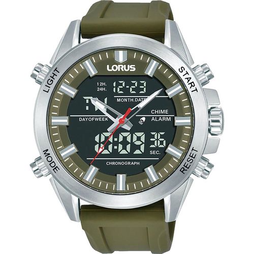 Digitaluhr LORUS, grün, schwarz, grün, Armbanduhren, Herren, Quarzuhr, Armbanduhr, Herrenuhr, Silikonarmband, digital, analog, Tag