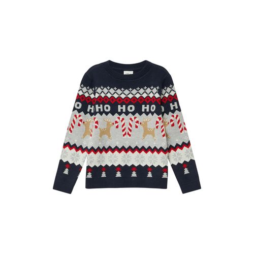 Weihnachtspullover S.OLIVER JUNIOR, Jungen, Gr. 140, dunkelblau, grau, Strick, Obermaterial: 52% Viskose, 28% Polyester, 20% Polyamid, regular fit hüftlang, Rundhals, Strickbündchen, Pullover, mit Rundhalsausschnitt, Intarsie, Regular Fit