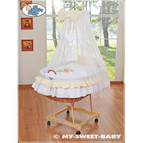 Babykorb mit Himmel - Teddybär mit Schleife, weiß