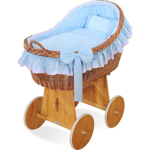 Carina Weiden-Moseskorb mit Weidenschuppen - Natur + blaue Bettwäsche