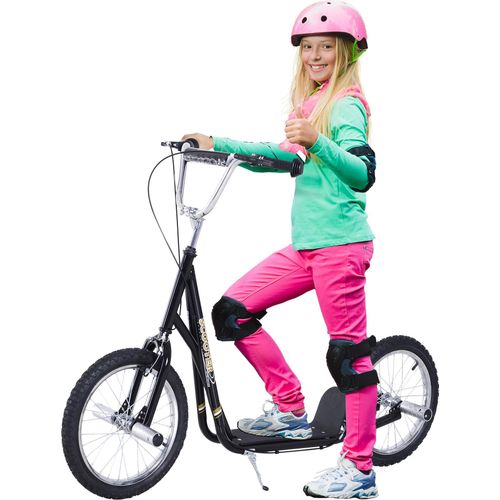 Kinderroller mit Luftreifen Kickscooter Scooter Tretroller Cityroller für Kinder Kickboard 16 Zoll ab 5 Jahre Höhenverstellbar Schwarz 143 x 58 x 92-100 cm